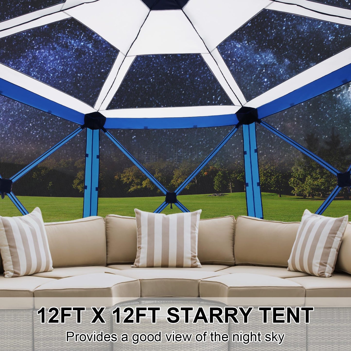 COBIZI 12x12FT Pop Up Gazebo Screen Tent Screen House for Camping, Screen Room with Mosquito Netting, Hub Tent Instant Screened Canopy with Carrying Bag and Ground Stakes, Brown