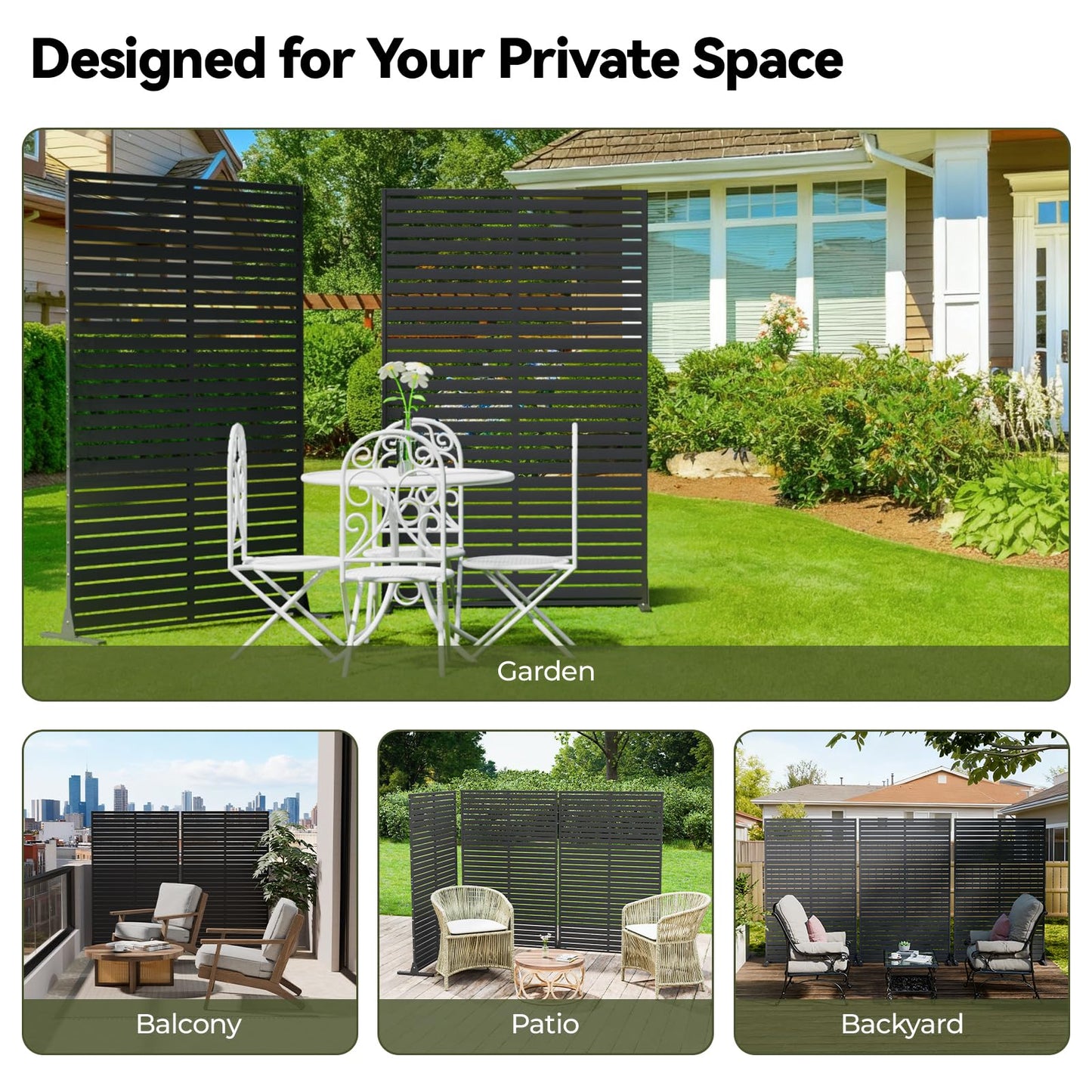 Diyfire Outdoor Privacy Screen 72" Decorative Fence Panel, Air Conditioner Fence, Freestanding Privacy Screens with Stand, Weather-Resistant Patio Divider Panel for Outside, Balcony, Pool, Black