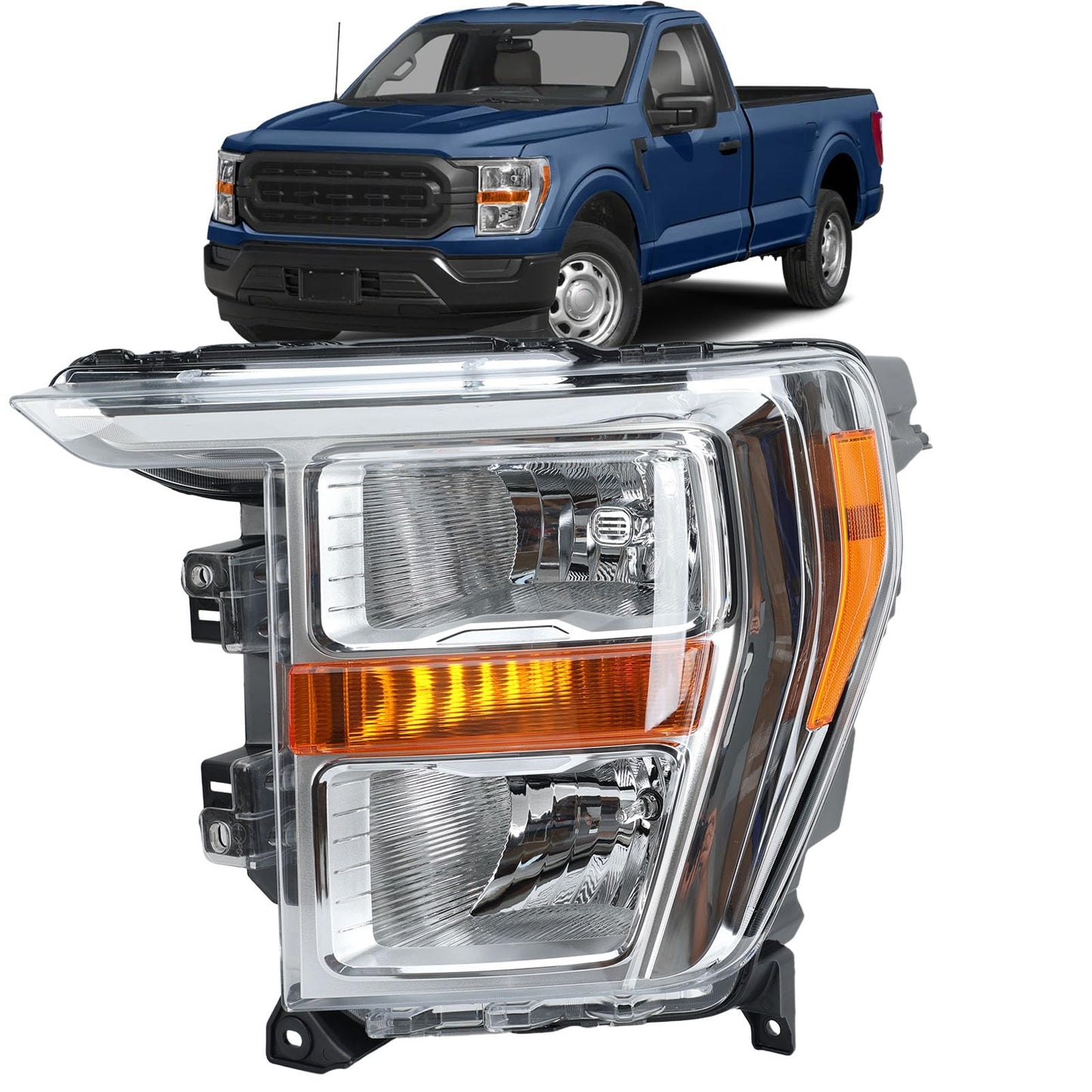 Headlight Compatible with 2021 2022 2023 Ford F150 XL XLT Left Driver Side Part Numbers ML3Z-13008-K FO2503409 Halogen Head Light