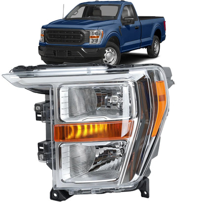 Headlight Compatible with 2021 2022 2023 Ford F150 XL XLT Left Driver Side Part Numbers ML3Z-13008-K FO2503409 Halogen Head Light
