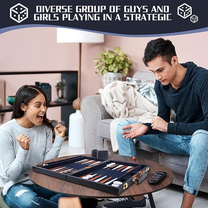 Froggod 15 inch Backgammon Sets for Adults - Classic Board Game for Adults - Portable Travel Backgammon Set for 2 Players - Perfect Adult Board Games for Gifts &amp Family Fun(Blue)