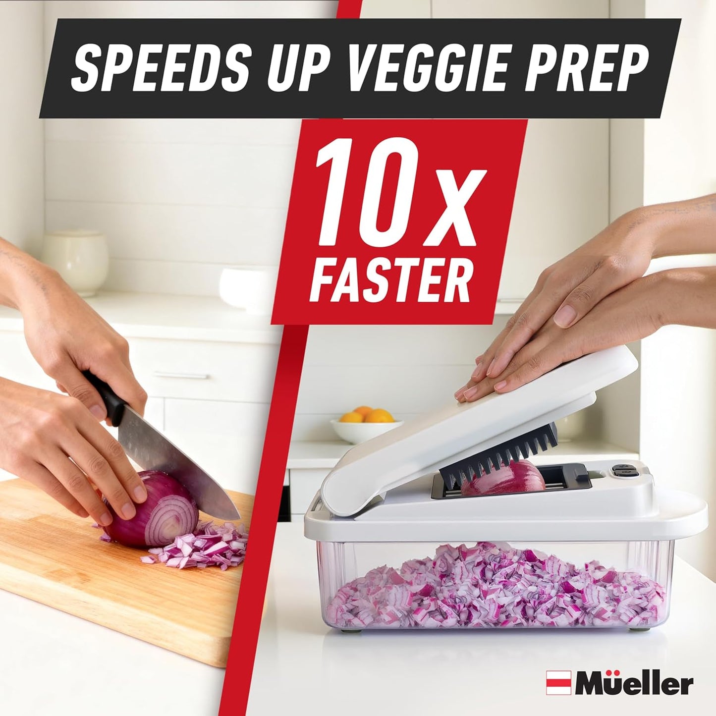 Mueller Vegetable Chopper - 10-in-1 Mandoline Slicer with 8 Blades & Container for Effortless Food Prep