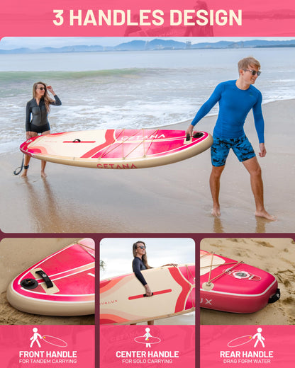 CETANA 11'6×35" Extra Wide Inflatable Paddle Board,Stand Up Paddle Board for Beginner,450lb Capacity SUP for Family with Safety Leash,100L Bag,3 Removable Fins,Dual-Action Pump& Floating Paddle