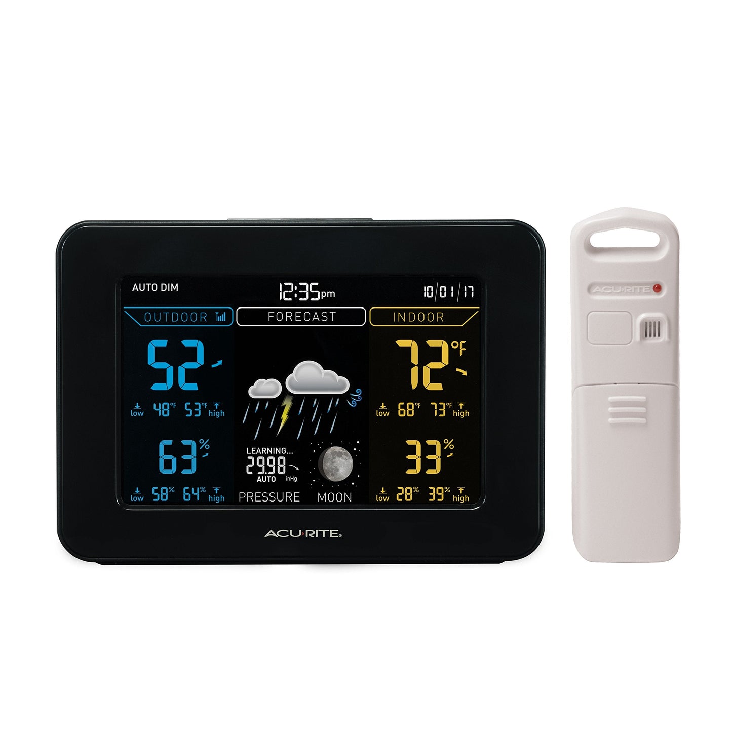 AcuRite 02027AIM Color Weather Station with High Low Temperature and Humidity with Moon Phase, Dark Themed , Black Display