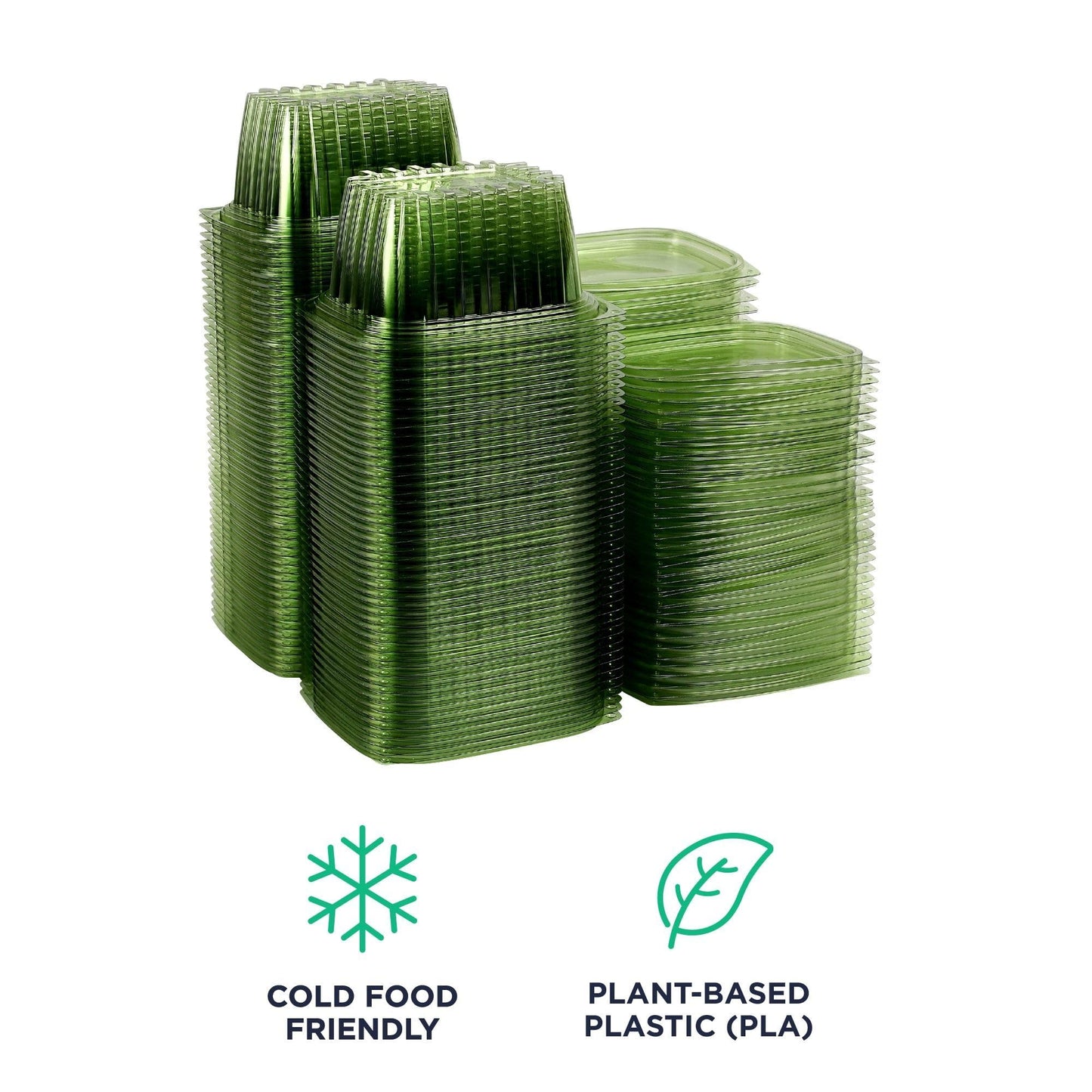 ECO PRODUCTS Compostable 16oz Rectangular Deli Containers With Lids, Case of 300, Veridian Clear Green Meal Prep, Made from PLA, A Renewable Material Made from Plants, One Lid Fits All