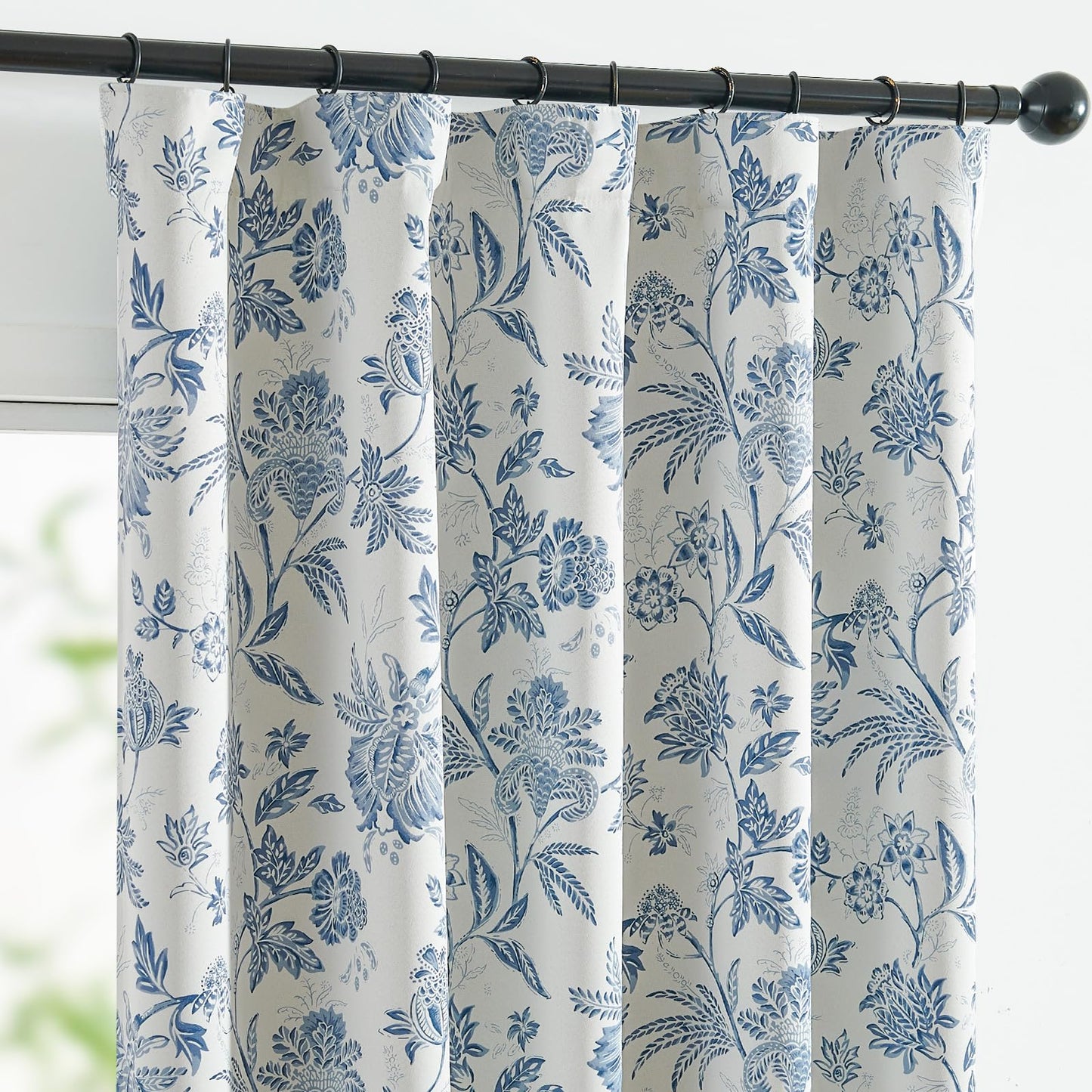 jinchan Blackout Floral Curtains for Bedroom, 84 Inches Long Printed Flower Black Out Curtains, French Country Back Tab Blue Window Treatment Farmhouse Drapes Set 2 Panels Blue