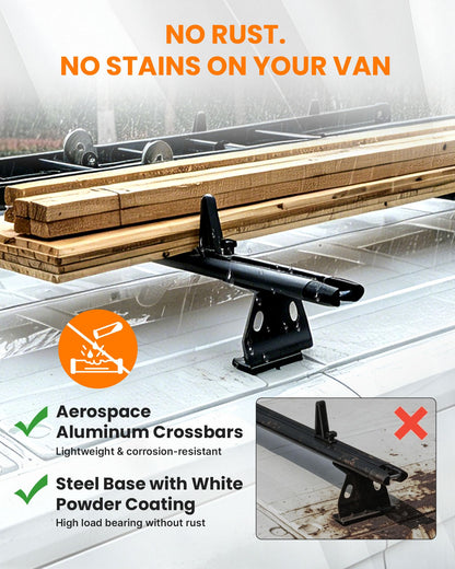 MELIPRON Aluminum Van Roof Rack Fit for Ford Transit, Ram Promaster, Nissan NV, No Drill Cargo Van Ladder Rack, Aerodynamic Quiet T-Slot 3 Crossbars, Black
