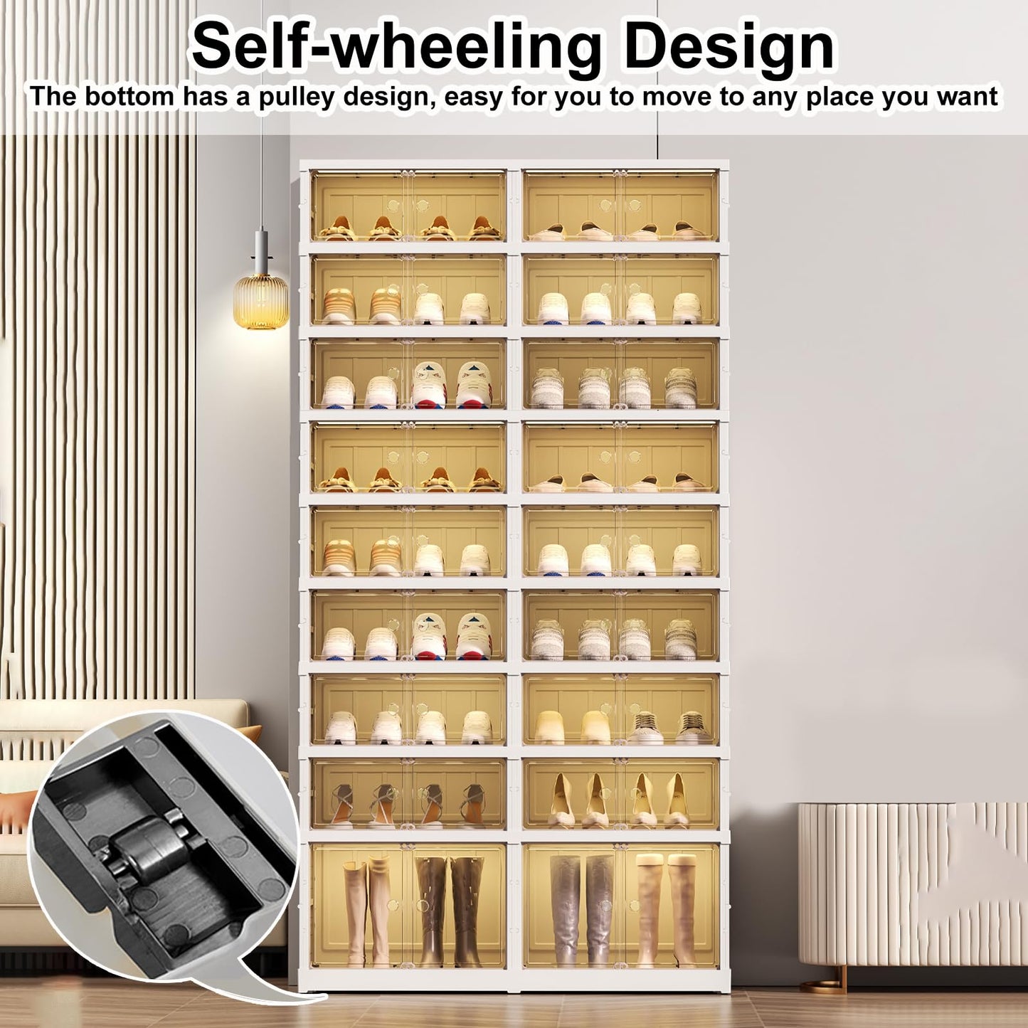 ELPHECO 9 Tier 36 Pairs Large Shoe Rack Organizer - Foldable Sneaker Cabinet Bins, Stackable Shoe Storage Shelf, Collapsible Shoe Cabinet with Double Doors for Entryway