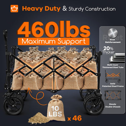 Originsure 220L Collapsible Wagon Cart Foldable, 330LBS Capacity Folding Heavy Duty Beach Wagons, Utility Carts for Groceries, Camping, Sports — Black