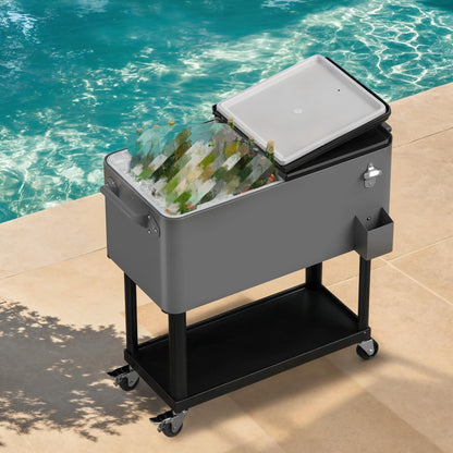 DWVO Ice Chest with Wheels,80 Quart Rolling Cooler with Bottle Opener Drainage, Patio Cooler Cart, Rolling Ice Chest with Handle for Patio Pool Deck Party BBQ Cookouts(Grey)