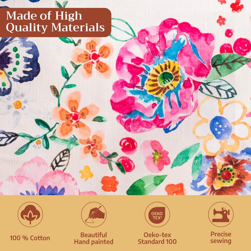 Maison d' Hermine Table Cloth Rectangle Table 100% Cotton 60 x 120 Inches Tablecloth Reusable Decorative for Dining Kitchen Farmhouse Gifts for Mothers Day Spring Summer- Happy Florals - High Summer