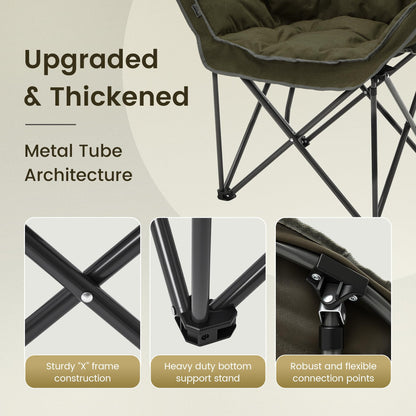 Oversized Padded Comfy Camping Chair for Adults, Portable Padded Lawn Chair, Weight Capacity 400 LBS, Heavy Duty Moon Leisure Folding Chair for Camping, Hiking, Carry Bag, Army Green (2 Pack)