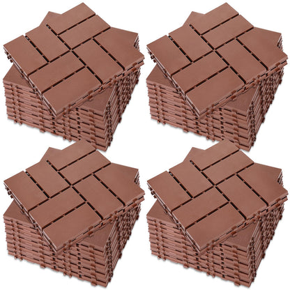 BreezeHug 44 Pack Interlocking Deck Tiles 12"x12"x0.8" Plastic Waterproof Floor Tiles, Outdoor Interlocking Flooring Panels for Patio Garden Poolside Balcony Porch(Brown)