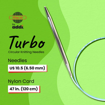 skacel by addi Turbo Circular Knitting Needles, Fixed 47 Inch (120 cm) Plated Brass Tips with Flexible Nylon Cord, 7 mm (US Size 10.75)