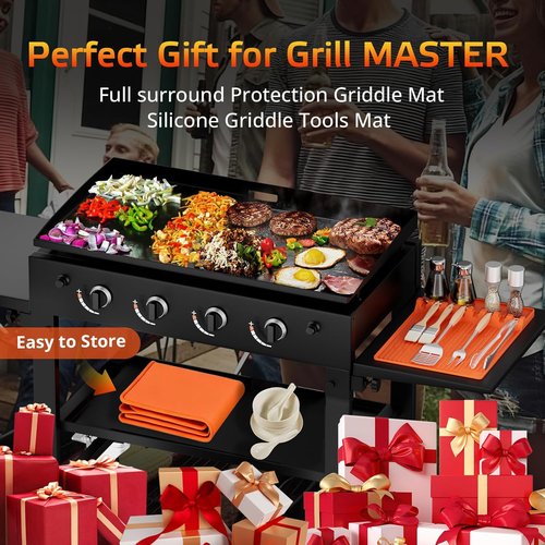 Blackstone Silicone Griddle Cover - Premium Food-Grade BBQ Mat with 16" Spatula & Drip Pad