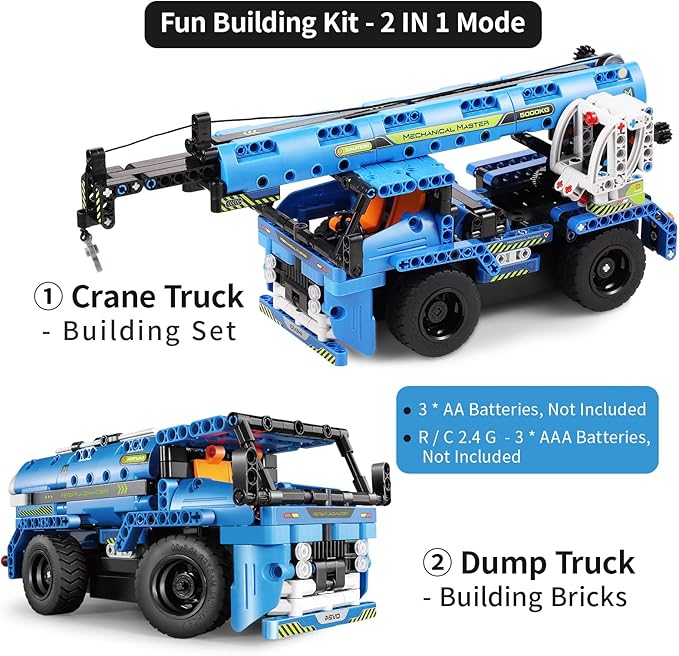 STEM RC Truck Building Toys 2-in-1 Technic Vehicle Building Kits for Boys Age 8-12 Construction Erector Set Crane Truck Build Model for Boys Girls Age 6 7 8 9 10 11 12 13 14+