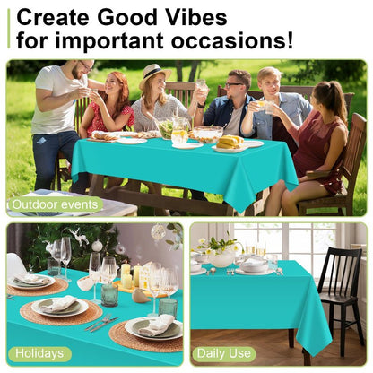 QIKSION Teal Plastic Table Cloth Disposable 12 Pack, 54 x 108 Inch Tablecloths for Easter Party, Summer, Turquoise Rectangle Table Cover