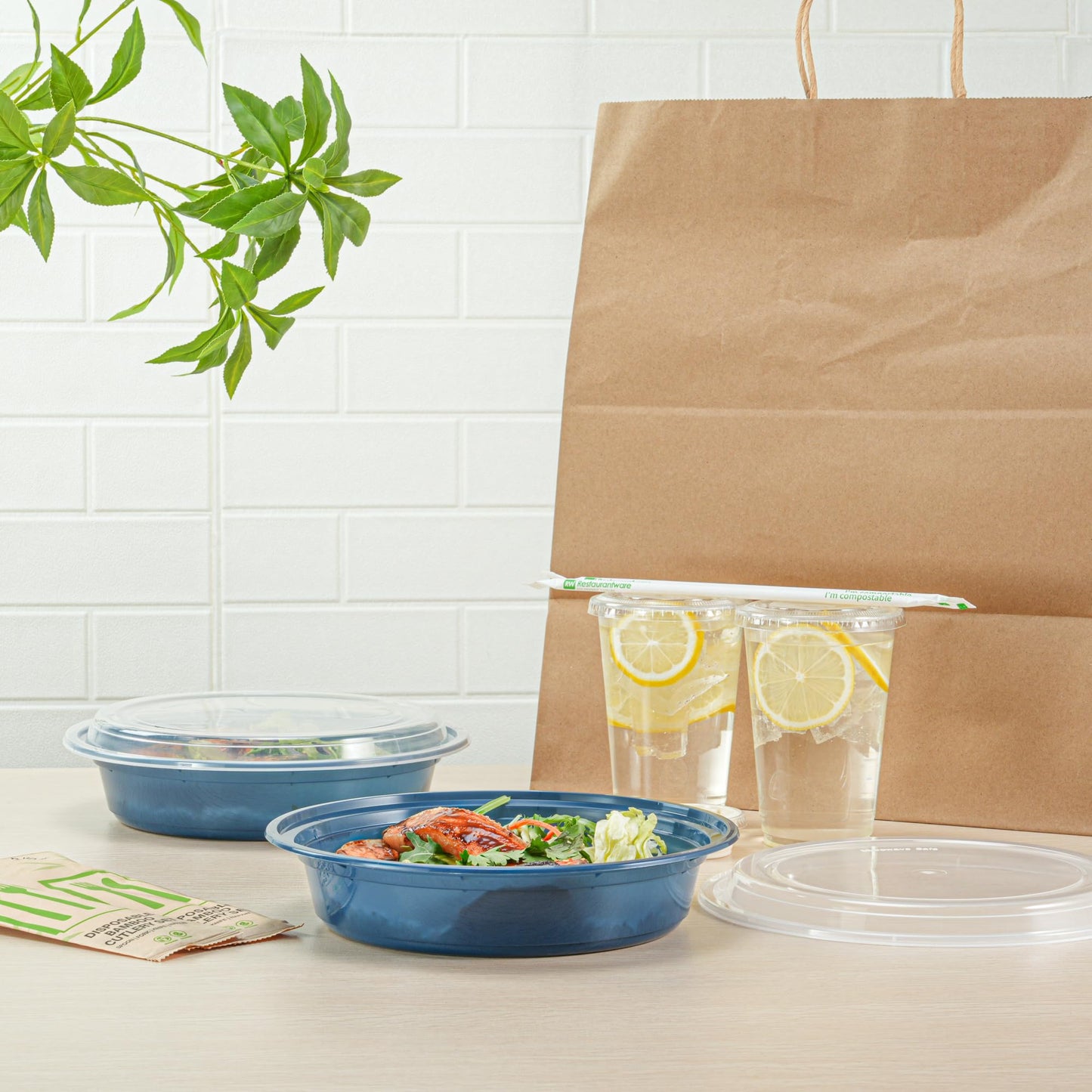 Restaurantware-Asporto 48 Ounce Round Take Out Containers, 100 Food Containers With Lids - Microwavable, Disposable, Midnight Blue Plastic To Go Boxes For Food, No BPA, For Take Out And Delivery