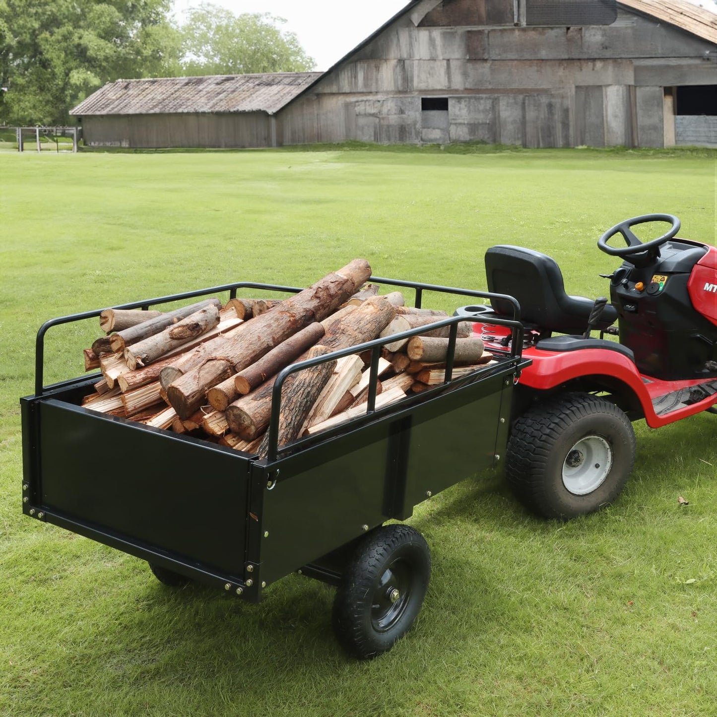 VEVOR Heavy Duty ATV Trailer Steel Dump Cart, 750 lbs 15 Cubic Feet, Garden Utility Trailer Yard Trailers with Removable Sides for Riding Lawn Mower Tractor