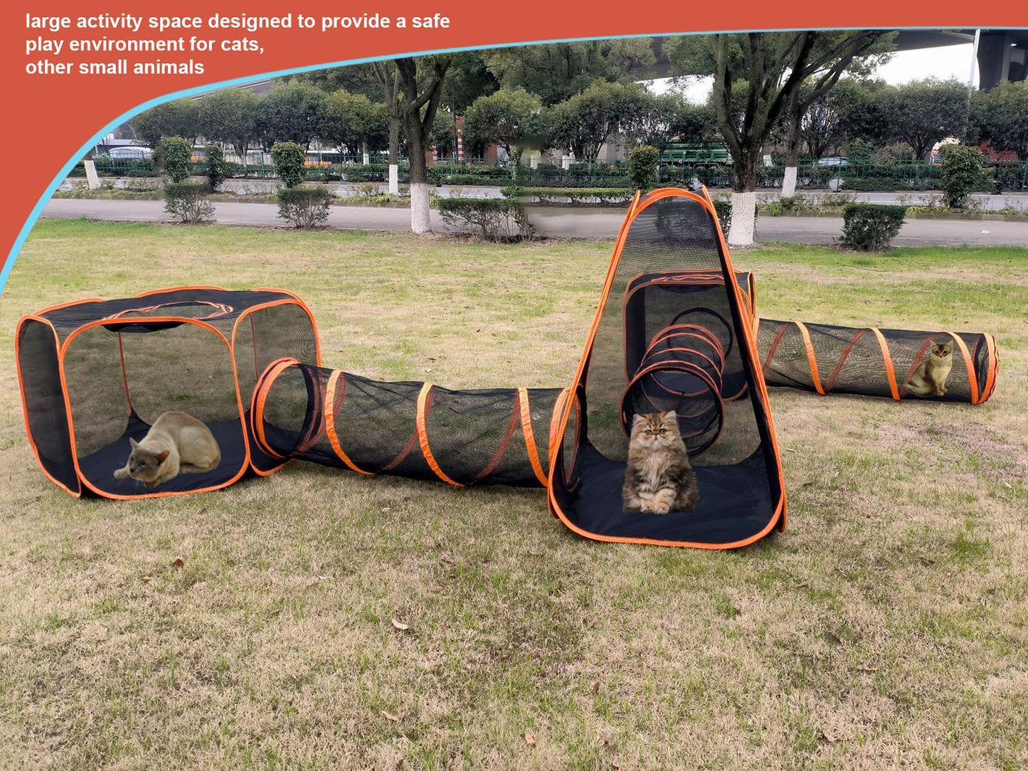 Portable Outdoor Cat Enclosure with Tunnels 6-in-1 Upgraded Reinforcement Pet Playpen Tent House Cage DIY in Multiple Ways for Inside/Outside Rabbits Ferrets Puppy and Small Animals