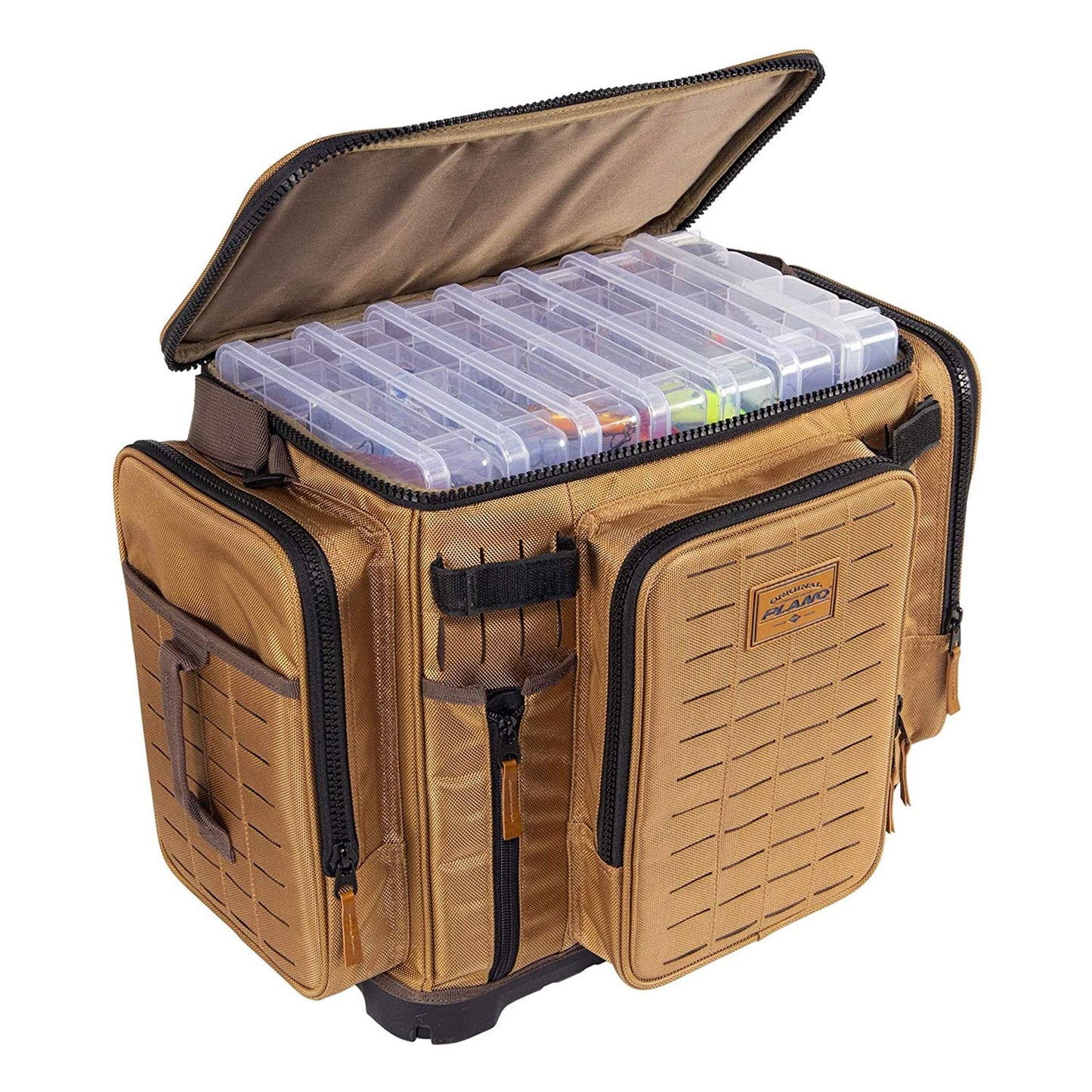Plano Guide Series 3700 XL Tackle Bag, Beige 1680 Denier Fabric with Waterproof Base, Includes 10 StowAway Utility Organization Boxes, Large Premium Fishing Storage