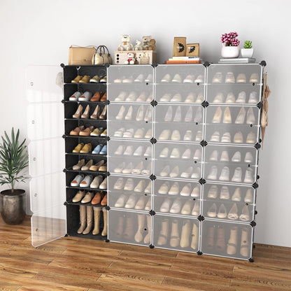 WEXCISE Portable Shoe Rack Organizer with Door, 80 Pairs Shoe Storage Cabinet Easy Assembly, Plastic Adjustable Shoe Storage Organizer Stackable Detachable Free Standing DIY Expandable 10 Tier Black