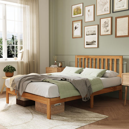 Novilla Queen Bed Frame with Headboard, Solid Wood Bed Frame Foundation with Wood Slat Support, No Box Spring Needed, Easy Assembly, Oak