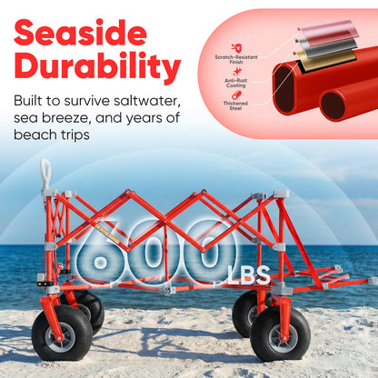 Sekey Heavy Duty Beach Wagon with 9" Big Sand-Proof Wheels, 300L Oversized Foldable Beach Cart with Cooler| Adjustable Handle & Balloon Tires for Sand, Camping,Vacation