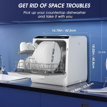 Portable Countertop Dishwashers, 5 Washing Programs Mini Dishwashers with 5 L Built-in Water Tank and Double-layered Glass Door, No Hookup Needed for Home, Apartments & RVs