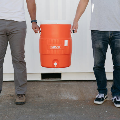 Igloo 10 Gallon Portable Sports Cooler Water Beverage Dispenser with Flat Seat Lid, Insulated Beverage Dispenser, Orange/White