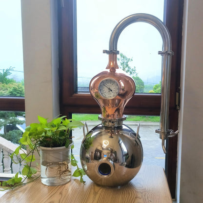 HOOLOO D15 Distiller Still for Home Use Kit 304 Stainless Steel Making Kit with Thermometer Hydrosol Essential Oil Alcohol Brandy Vodka 4Gal (D15-12Liters/3Gal -Direct fire Heating)