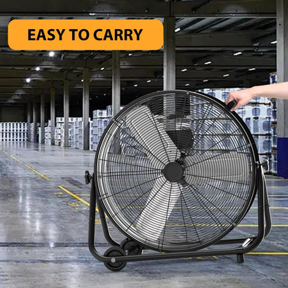 24 in High Velocity Drum Fan, Heavy Duty Industrial Fan, 8800 CFM Floor Fan, 3 Speed Garage Fan, Portable Air Circulator with 360° Tilt, Durable Metal Construction for Warehouse Workshop Jobsite