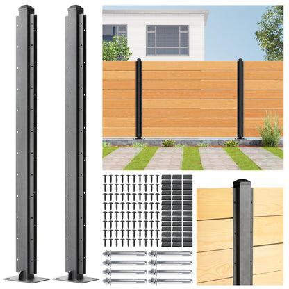 Wowace 4ft (H/48in) Heavy Duty Fence Post - Serial Post for Outdoor Patio, Backyard and Garden Privacy Fence (2pack-Matte Black)