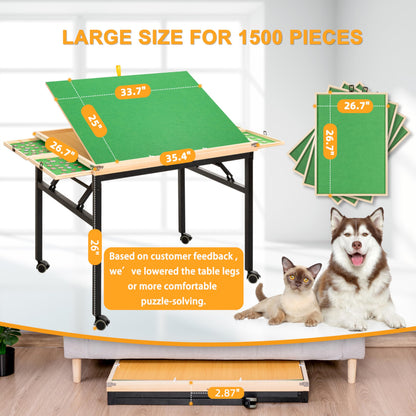 BittPicc Puzzle Table with 4 Drawers & Legs & Cover 1500 Piece Foldable Adjustable Jigsaw Table with Wheels Wooden Portable No Assembly Puzzle Tables for Adults and Seniors Gifts