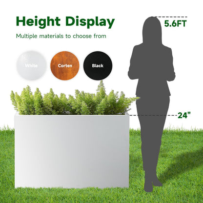 GZLVSOW Metal Heavy Planter Box 32" L x 15" W x 24" H White Metal Rectangular Outdoor Planter with Removable Insert Shelf for Outside, Indoor, Garden (White, 32 * 15 * 24)