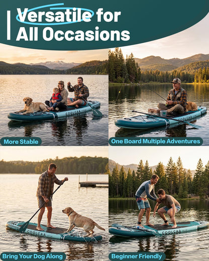 COOLCAA Mermaid 11'6" x 34" Extra Wide Inflatable Paddle Board, 490lbs Capacity Stable SUP for Family, Beginners & Dogs, Heavy Duty Fishing Paddle Board with Premium Accessories, Backpack & Pump