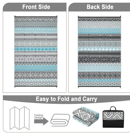 COZYLOOM Outdoor Rug for Patio 9x18 ft Waterproof Clearance, Reversible Indoor Outdoor Plastic Straw Camping Rug Carpet, RV Mat, Large Area Rug for Deck, Backyard, Balcony, Porch, Beach, Blue/Grey