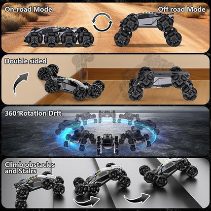 8WD Remote Control Car2.4GHz Gesture Sensing RC Stunt CarCool Spray Rotation RC Car with Lights and MusicAll Terrain Toys for Ages 5-7 Birthday Gifts for Boys Girls(Black)