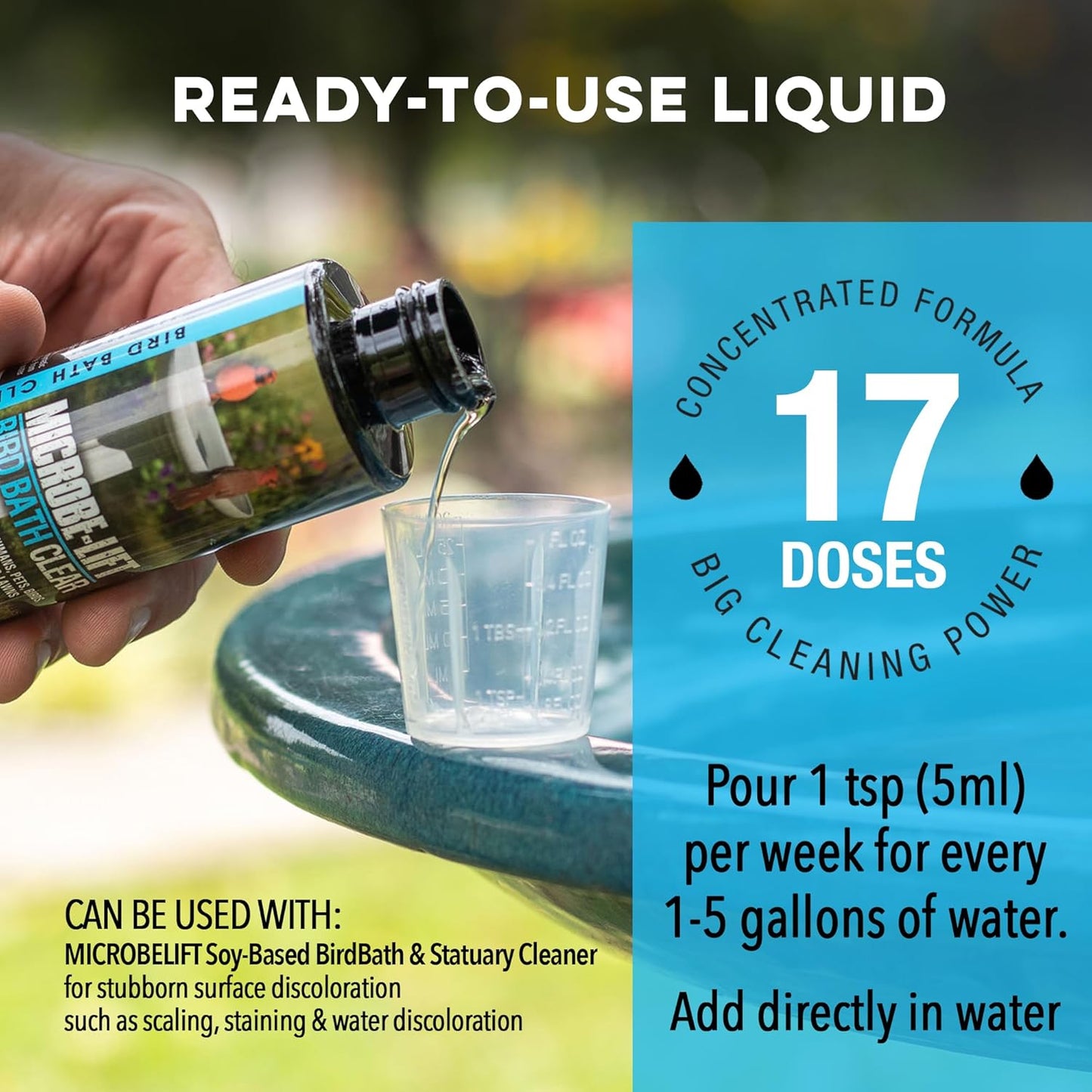 Microbe-Lift Bird Bath Cleaner - Two-in-One Natural Formula for Stain-Free Outdoor Fountains - 4 Oz
