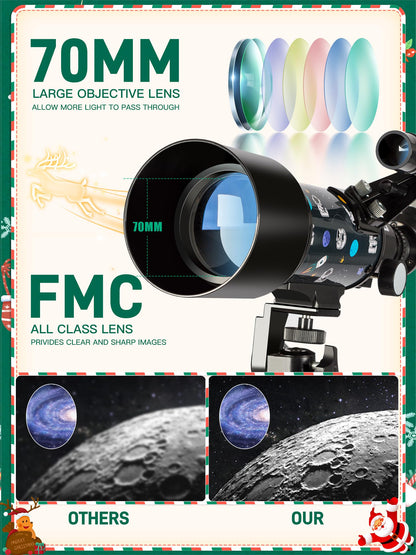 Telescope for Kids Adults Astronomy Beginners Over 8 Years Old, 70mm×400mm Aperture Astronomical Refractor Telescopes with Phone Adapter & Wireless Remote, Astronomy Space for Christmas Birthday