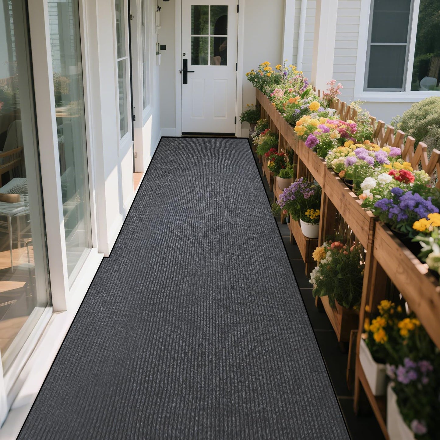 Extra Large Indoor/Outdoor Entrance Mat - 4 x 15 Feet, Rubber Border Door Mat Heavy Duty, Waterproof, Low-Profile, Easy to Clean, Rubber Entry Mat, Commercial Floor Mat, Charcoal Grey