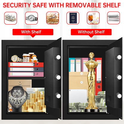 3.4 Cubic Home Safe Fireproof Waterproof, Fire Safe Box for Home with Digital Keypad, Key Lock and Alarm System, Anti-theft Security Safes Water and Fireproof for Document Medicine Money Valuables