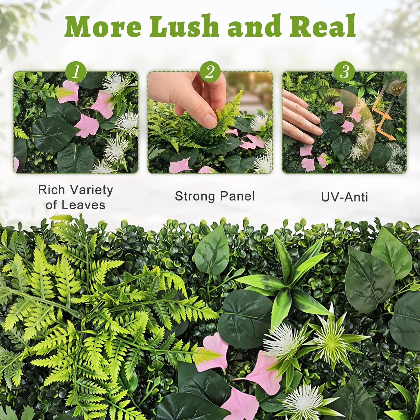 Artificial Grass Wall Panels 12pcs Boxwood Pink Bougainvillea Foliage Fern UV Protected Faux Greenery Hedge, Privacy Fence Screen, Grass Backdrop for Outdoor Indoor Garden Wall Decor 16'' x 24''