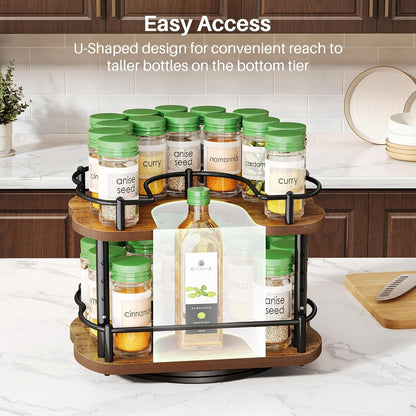 SNTD Spice Rack Organizer for Cabinet - Height Adjustable Rotating Lazy Susan, Wooden Spice Organization for Tabletop, Pantry, or Kitchen Counter, Fits Cabinets Over 11" Wide and 10.3" High