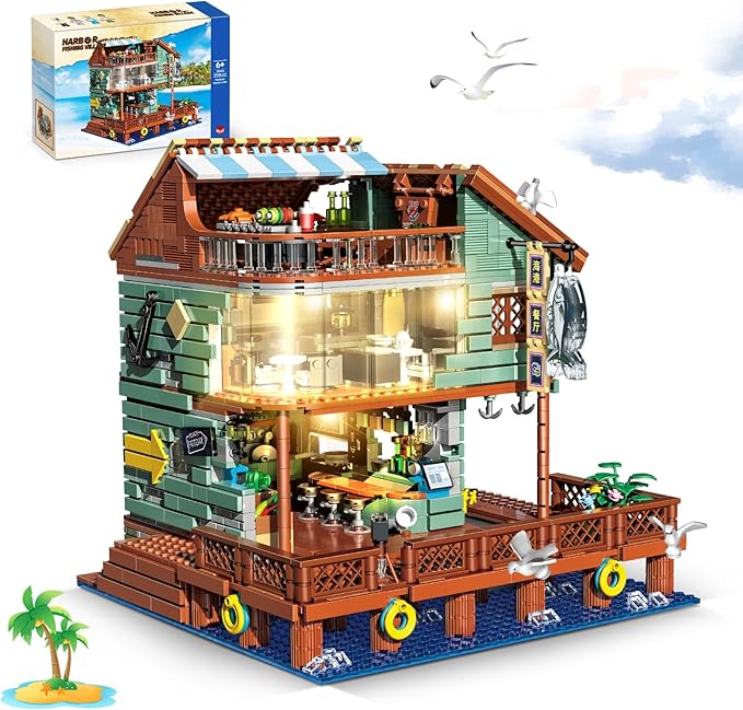 Harbour Restaurant House Mini Bricks Building Kit Ideas Creative Architecture Building Toys Birthday Gift for Adult Boys Girls -2096 Pieces (Not Compatible with Lego Set)