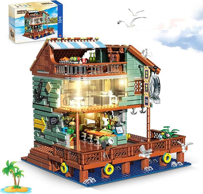 Harbour Restaurant House Mini Bricks Building Kit Ideas Creative Architecture Building Toys Birthday Gift for Adult Boys Girls -2096 Pieces (Not Compatible with Lego Set)