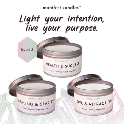 Manifest Sage & Bergamot Money Candle, 45 Hour Burn, Manifestation Bracelet, Protection Candle for Negative Energy, Abundance Candles, Intention Spiritual Candles for Positive Energy