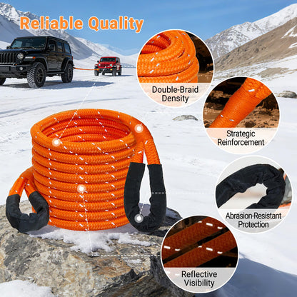 Kinetic Recovery Tow Rope Kit - 1" x 30ft 55000LBS Tow Strap with 2 Soft Shackles, Heavy Duty Kinetic Recovery Rope for Off-Road Vehicle, Jeep, Truck, SUV, UTV, ATV - Orange