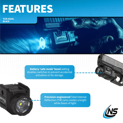 Nightstick TCM-550XL Compact Rail-Mounted Tactical Light - Waterproof Impact-Resistant Tactical Flashlight with Easy Momentary and Constant-On Switches