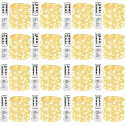 Beieverluck 16 Pack 33FT 100 LED Fairy Lights Battery Operated Fairy Lights with Remote and Timer Waterproof String Lights Outdoor Indoor for Bedroom Wedding Christmas Decorations, Warm White